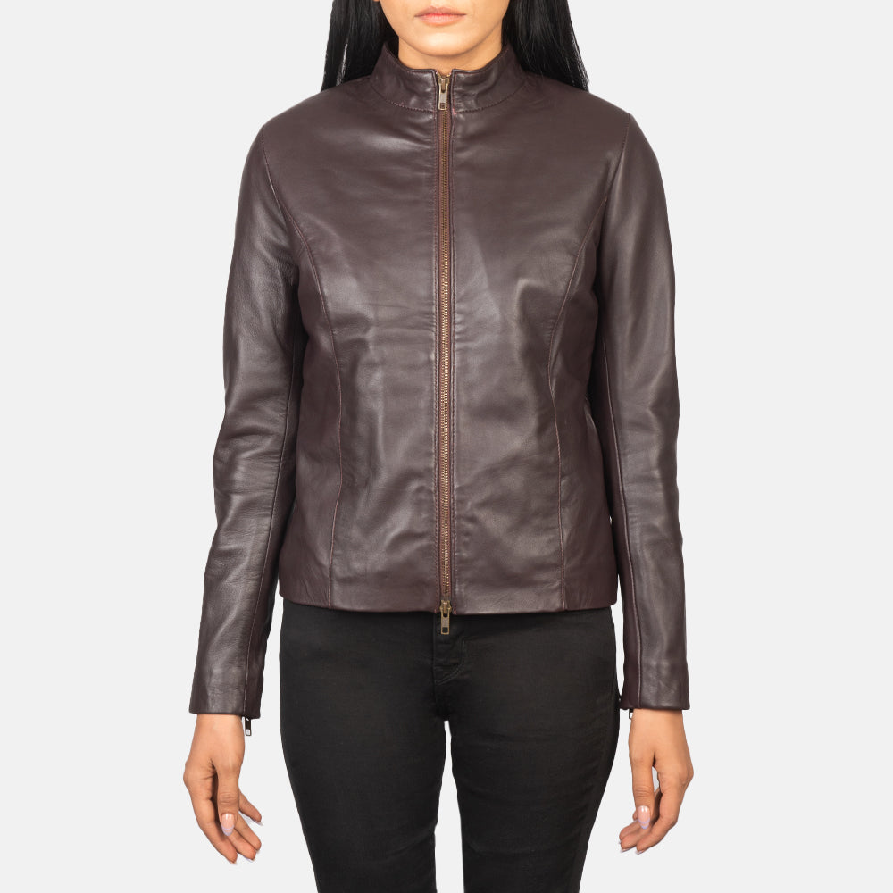 Rumella Maroon Leather Biker Jacket