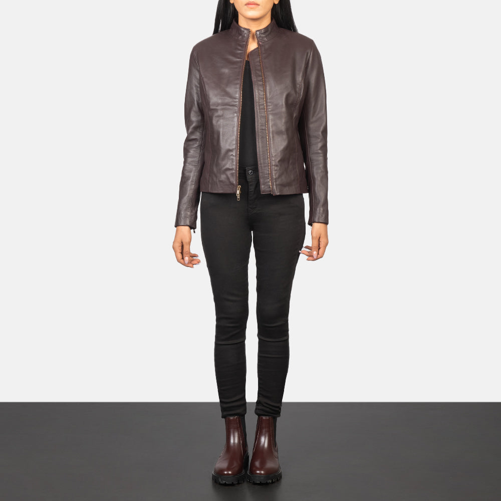 Rumella Maroon Leather Biker Jacket