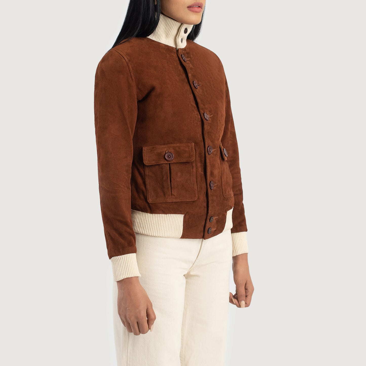 Sasha A1 Brown Suede Bomber Jacket