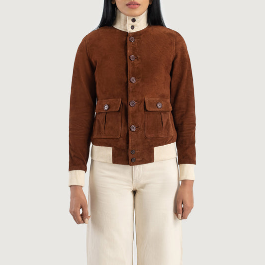 Sasha A1 Brown Suede Bomber Jacket