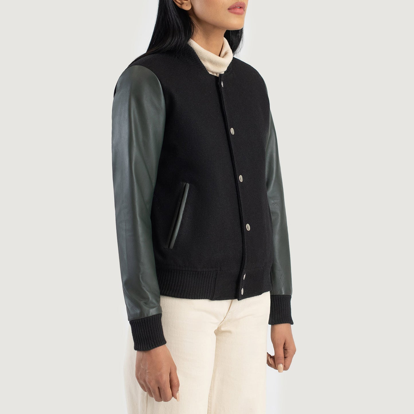 Savant Green &amp; Black Hybrid Varsity Jacket