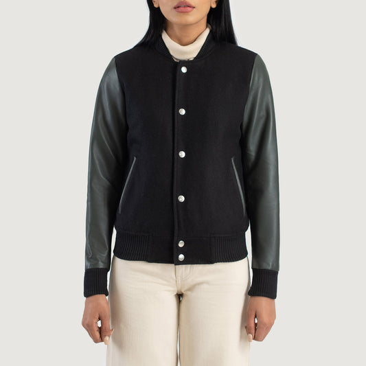 Savant Green &amp; Black Hybrid Varsity Jacket