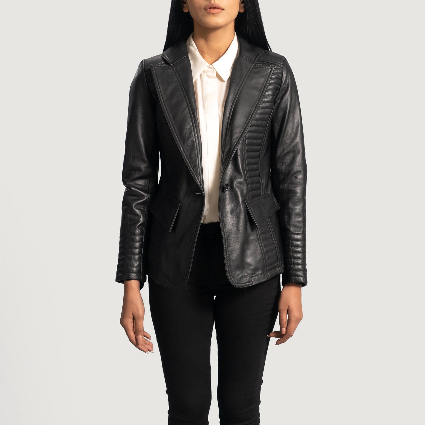 Selina Black Leather Blazer