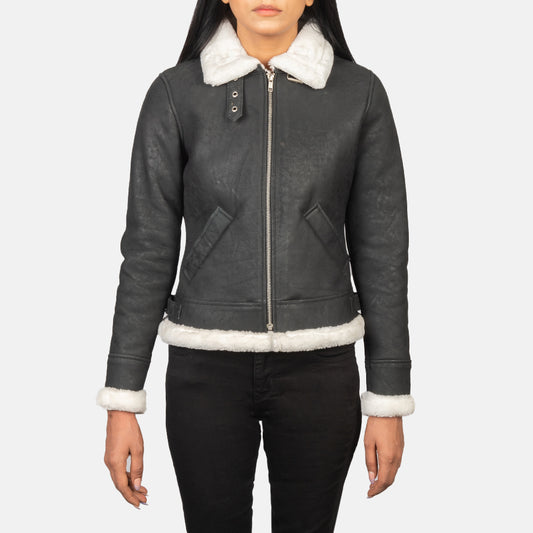 Sherilyn B-3 Black &amp; White Leather Bomber Jacket