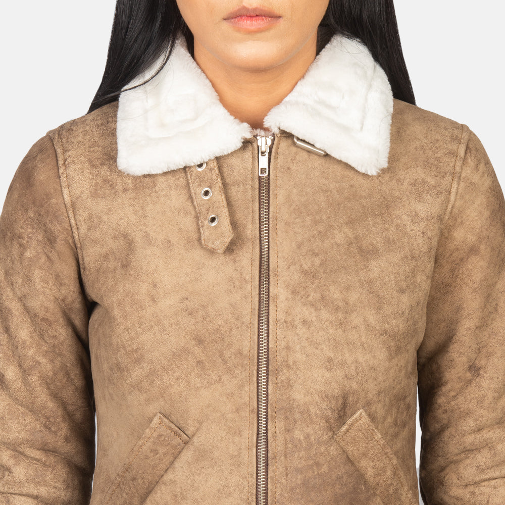 Sherilyn B-3 Distressed Brown Leather Bomber Jacket