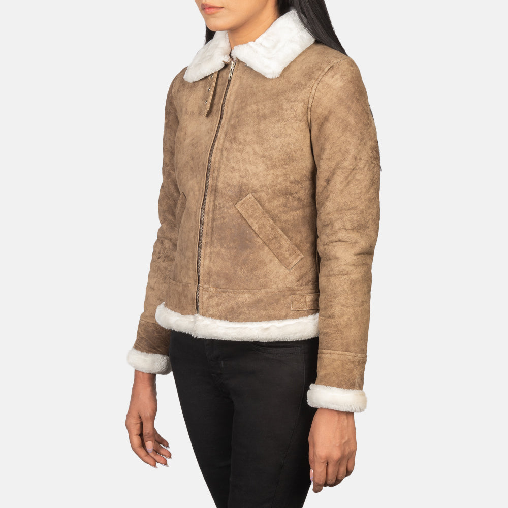 Sherilyn B-3 Distressed Brown Leather Bomber Jacket