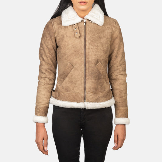 Sherilyn B-3 Distressed Brown Leather Bomber Jacket