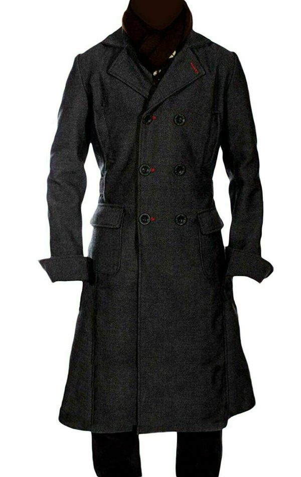 Sherlock Holmes Black Woolen Trench Coat