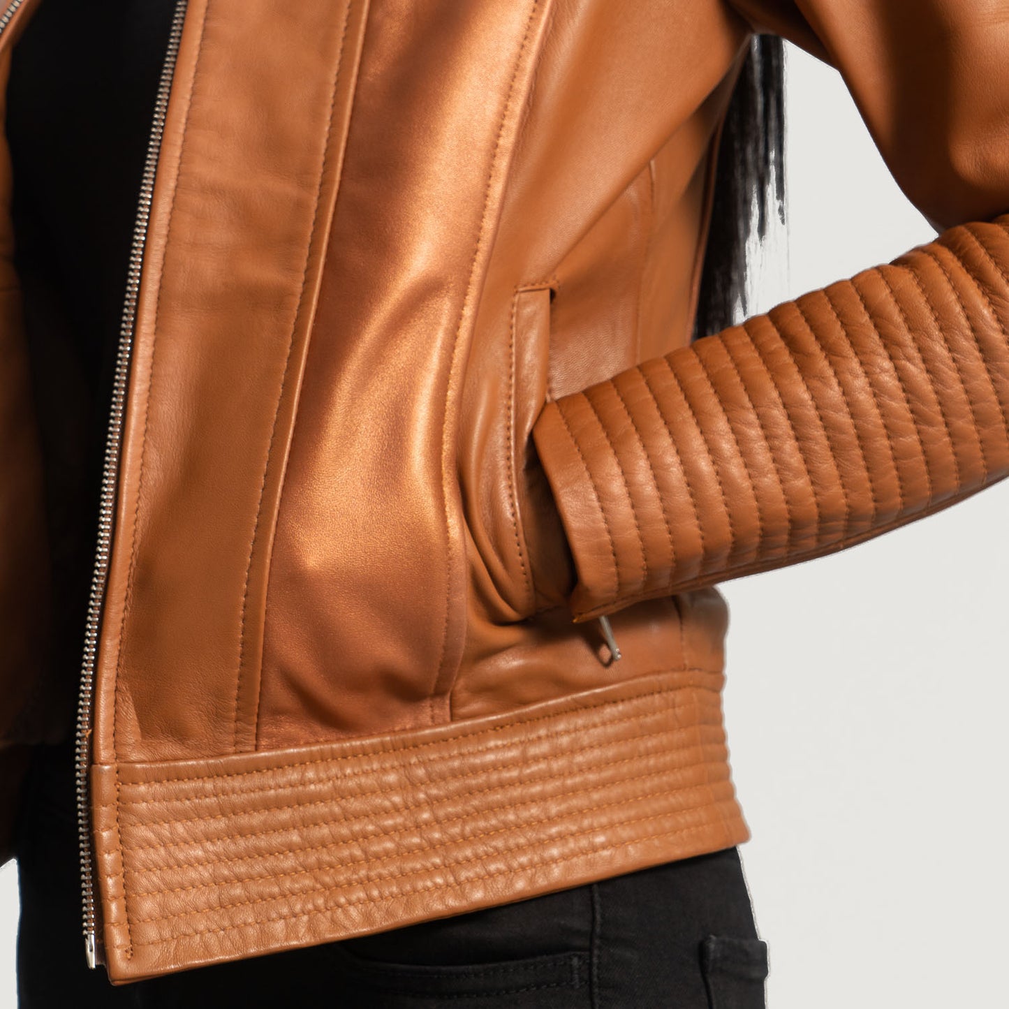 Sleeky Clean Tan Leather Biker Jacket