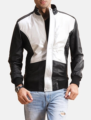 Spade Silver Black Leather Bomber Jacket