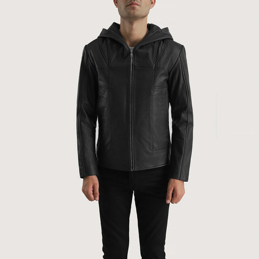 Spratt Black Hooded Leather Jacket