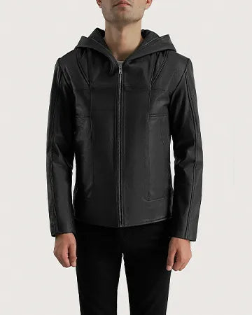 Spratt Black Hooded Leather Jacket