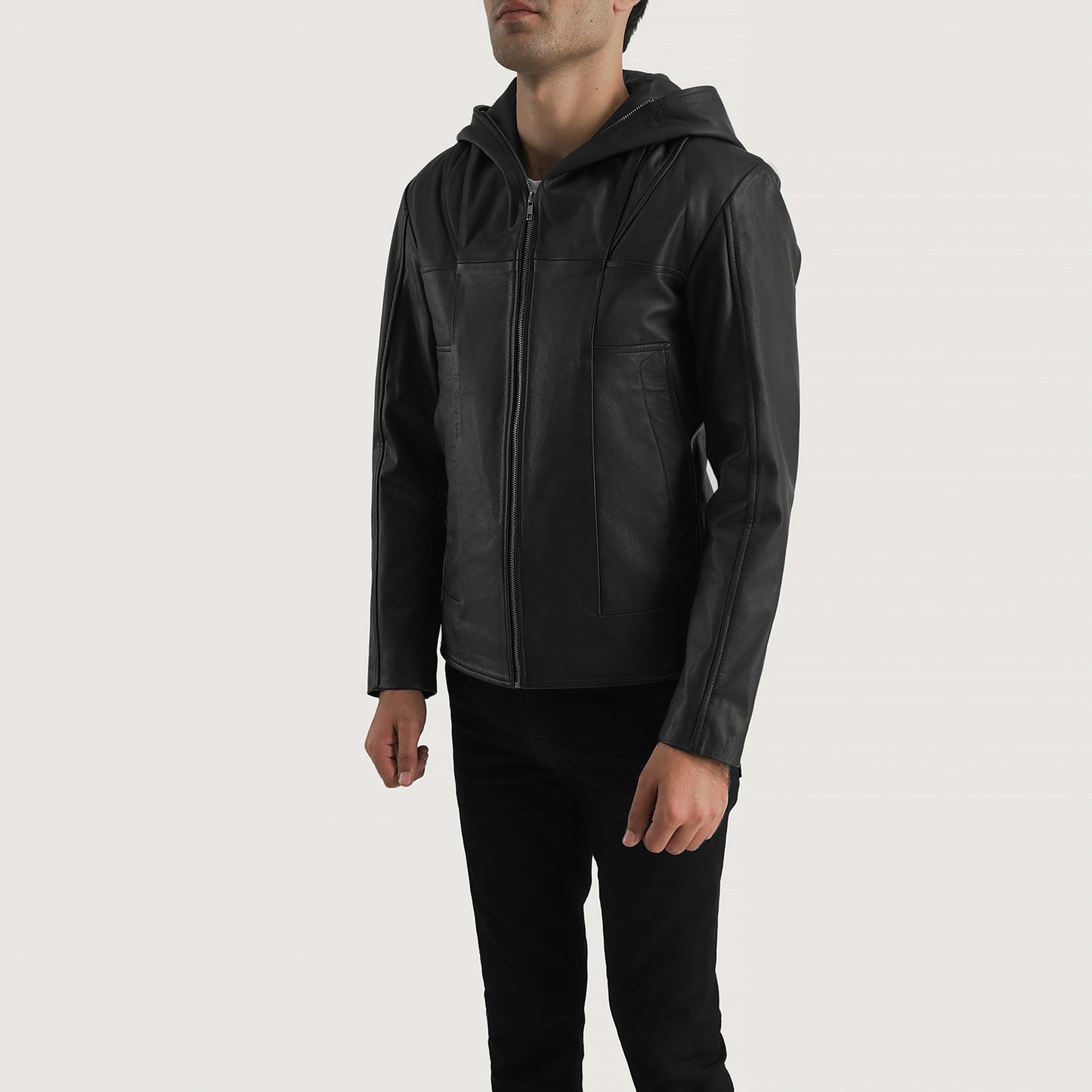 Spratt Black Hooded Leather Jacket