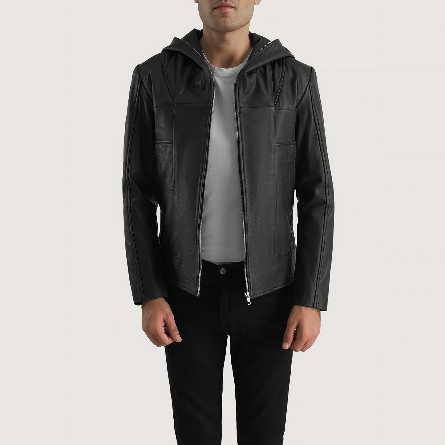 Spratt Black Hooded Leather Jacket