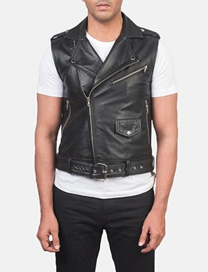 Sullivan Black Leather Biker Vest