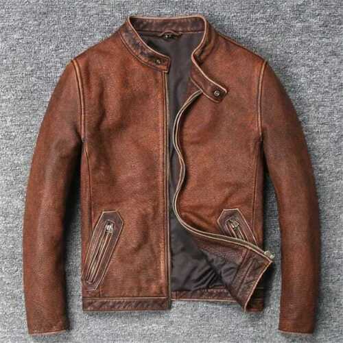 Tan Brown Cafe Racer Leather Jacket for Men