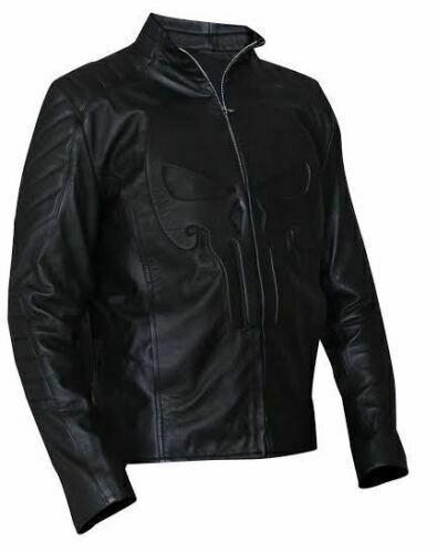 The Punisher Padded Embossed Black Biker Leather Jacket