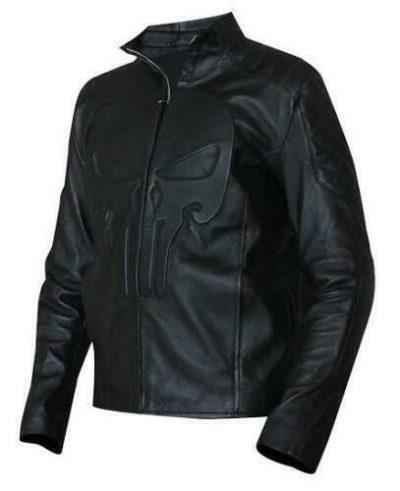 The Punisher Padded Embossed Black Biker Leather Jacket