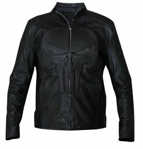 The Punisher Padded Embossed Black Biker Leather Jacket