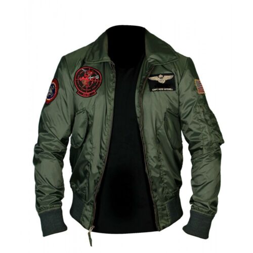 Tom Cruise Bombe Maverick Green Leather Jacket