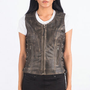 Vanda Distressed Brown Leather Biker Vest