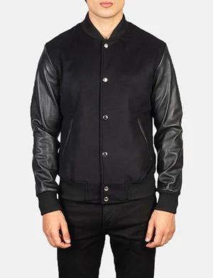 Vaxton Black Hybrid Varsity Jacket