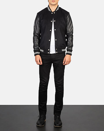 Vaxton Black Striped Hybrid Varsity Jacket