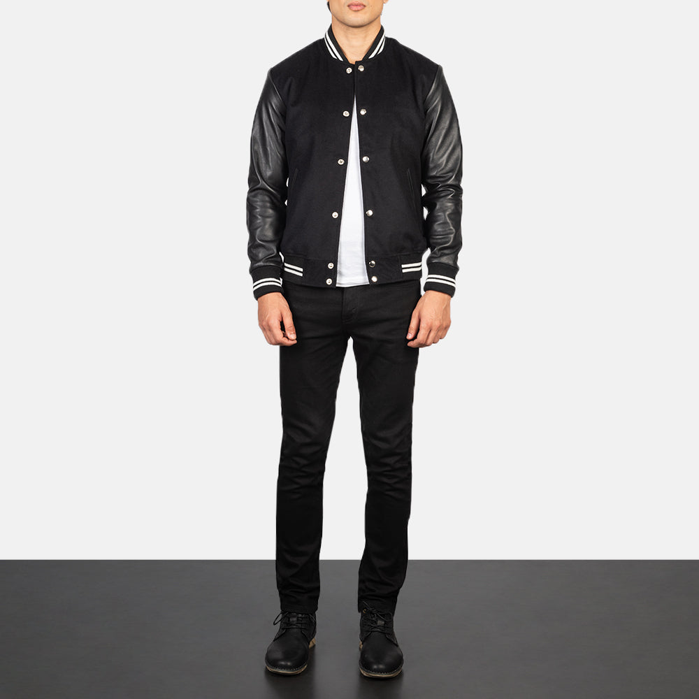 Vaxton Black Striped Hybrid Varsity Jacket