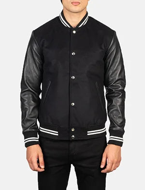 Vaxton Black Striped Hybrid Varsity Jacket