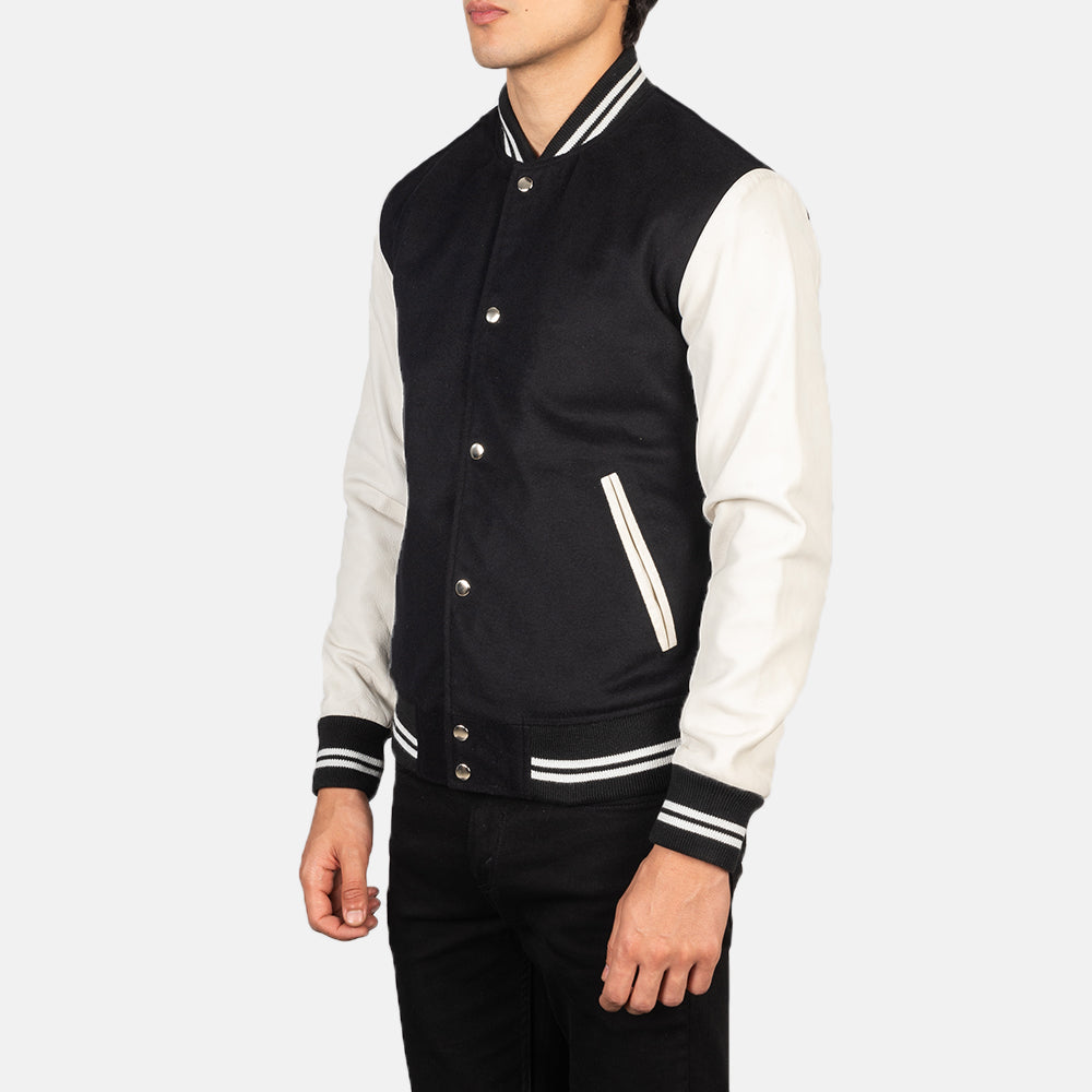 Vaxton Black &amp; White Hybrid Varsity Jacket