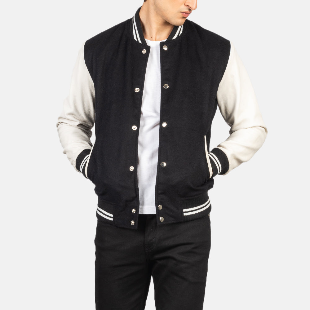 Vaxton Black &amp; White Hybrid Varsity Jacket