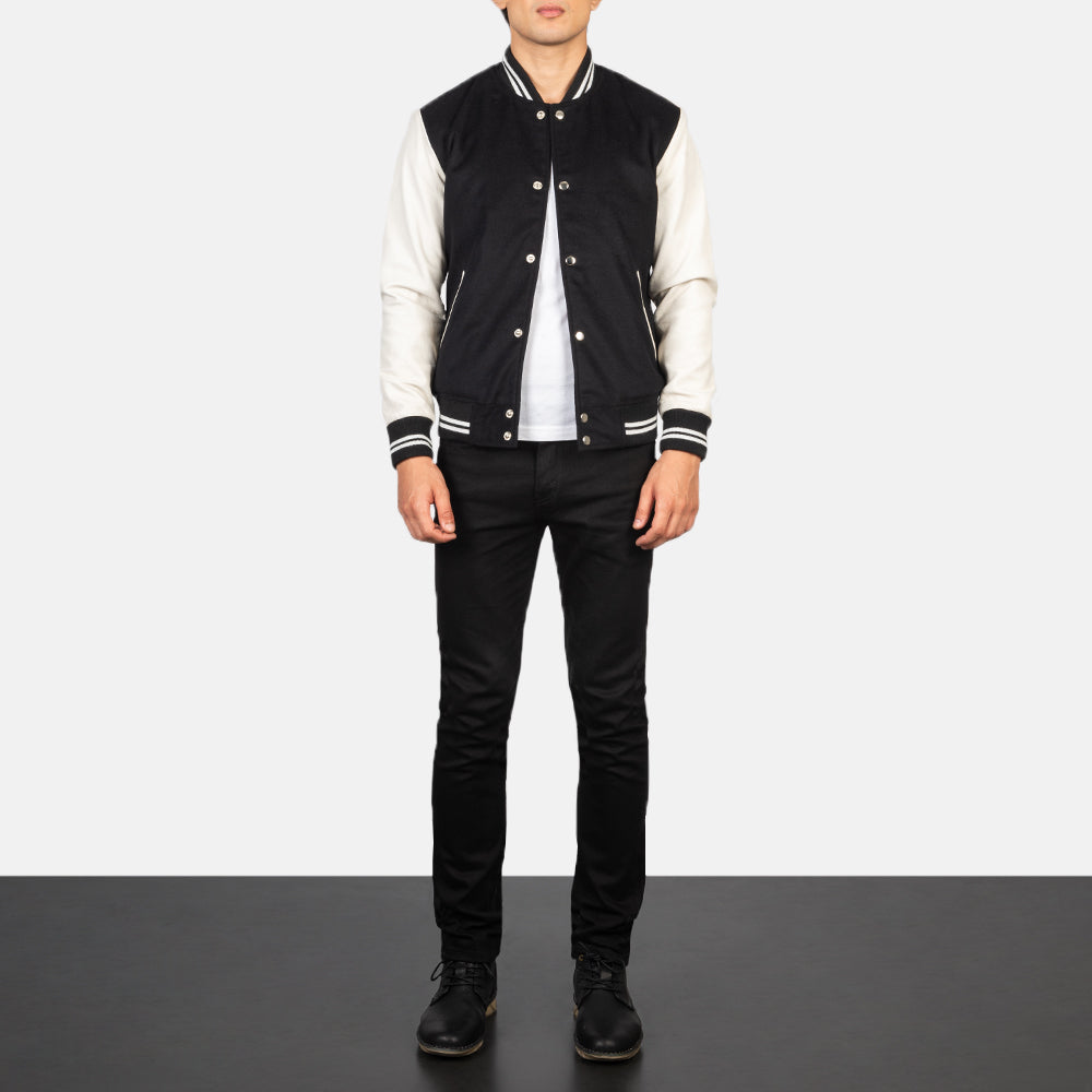 Vaxton Black &amp; White Hybrid Varsity Jacket