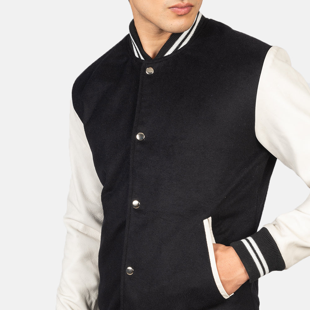 Vaxton Black &amp; White Hybrid Varsity Jacket