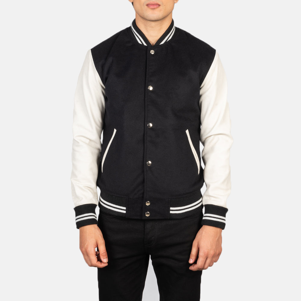 Vaxton Black &amp; White Hybrid Varsity Jacket