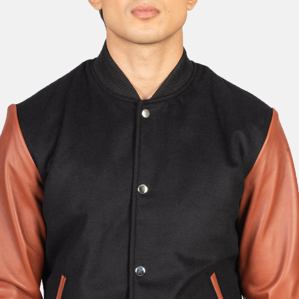 Vaxton Brown &amp; Black Hybrid Varsity Jacket