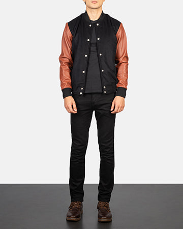 Vaxton Brown &amp; Black Hybrid Varsity Jacket