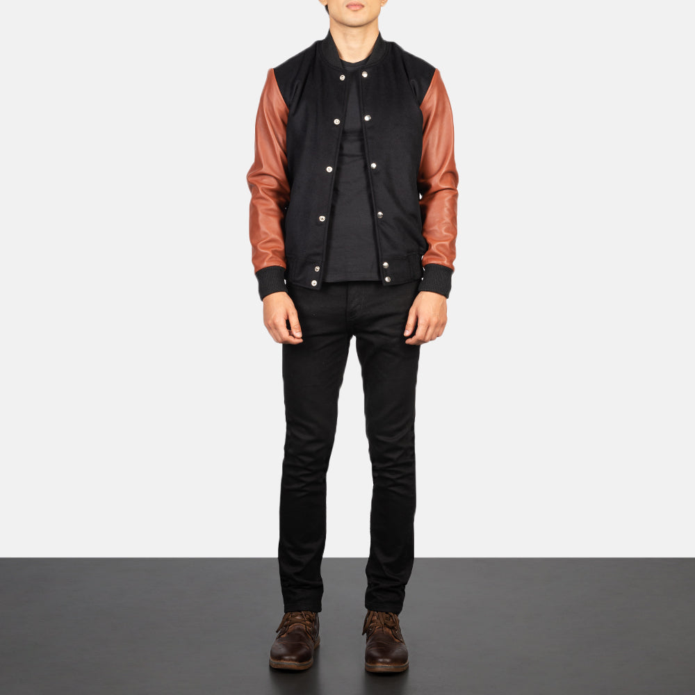 Vaxton Brown &amp; Black Hybrid Varsity Jacket