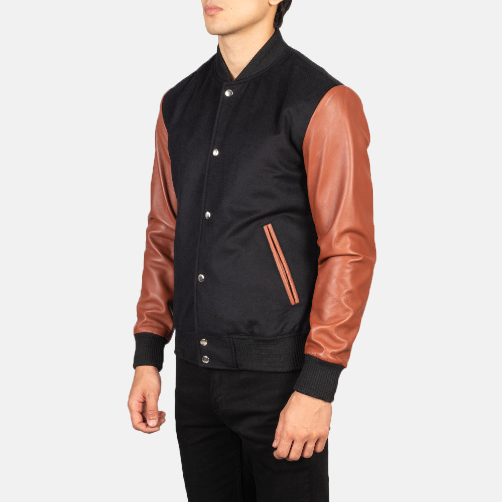 Vaxton Brown &amp; Black Hybrid Varsity Jacket