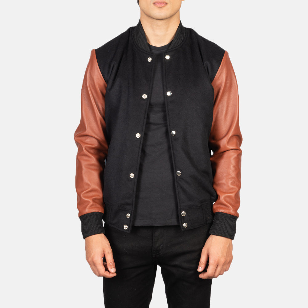 Vaxton Brown &amp; Black Hybrid Varsity Jacket