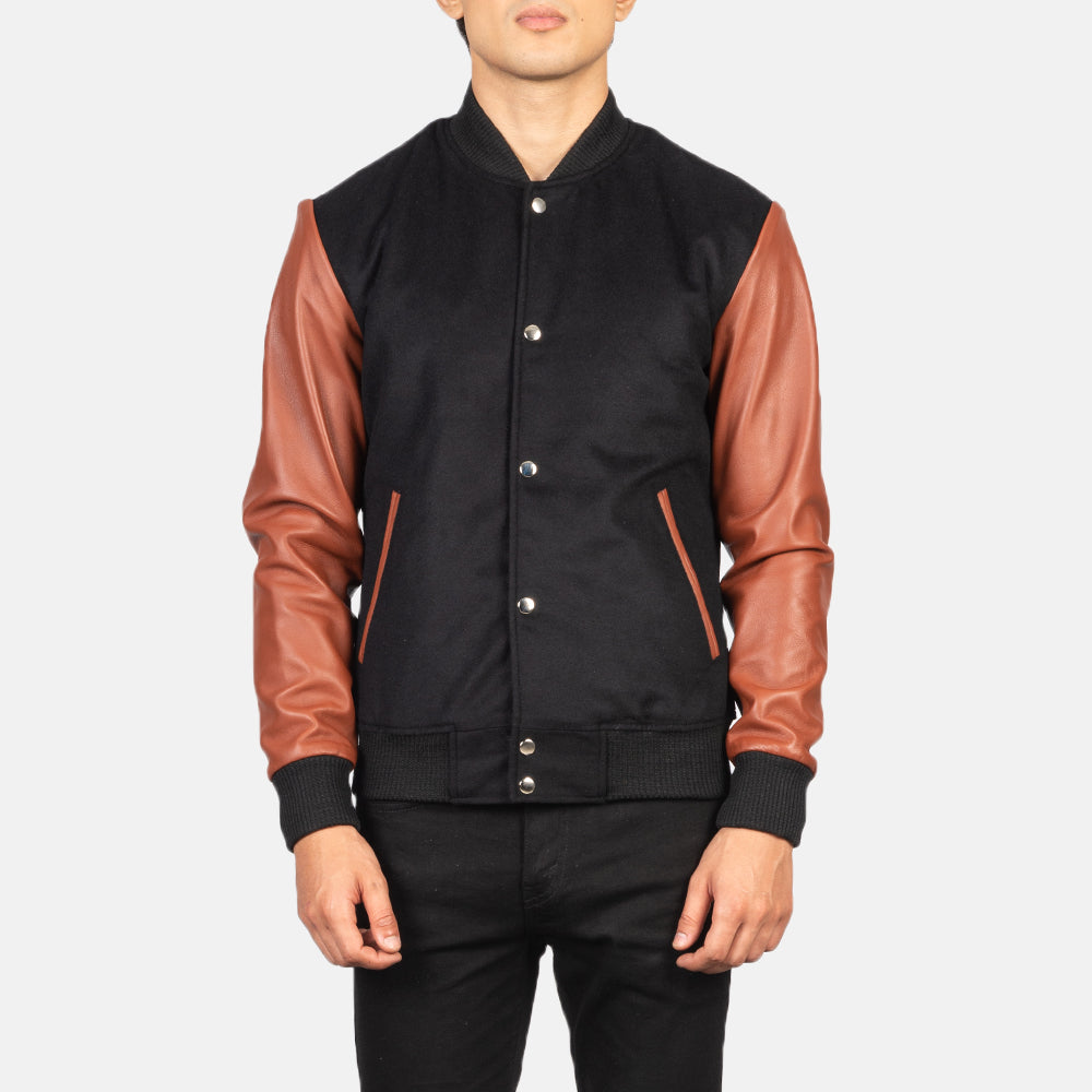 Vaxton Brown &amp; Black Hybrid Varsity Jacket