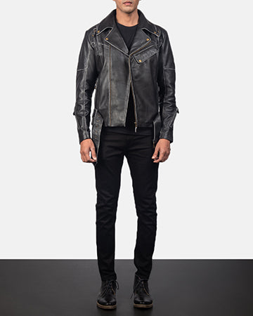 Vincent Black Leather Biker Jacket