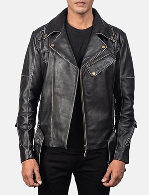 Vincent Black Leather Biker Jacket