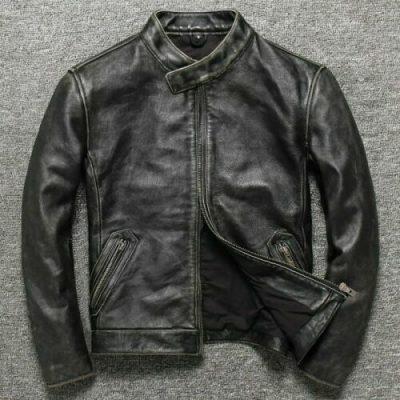 Vintage Black Men’s Cafe Racer Leather Jacket