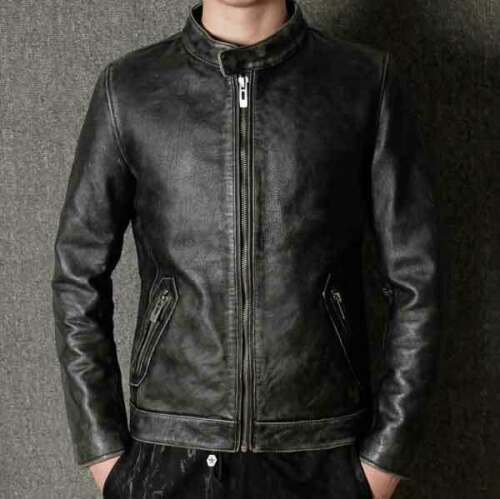 Vintage Black Men’s Cafe Racer Leather Jacket