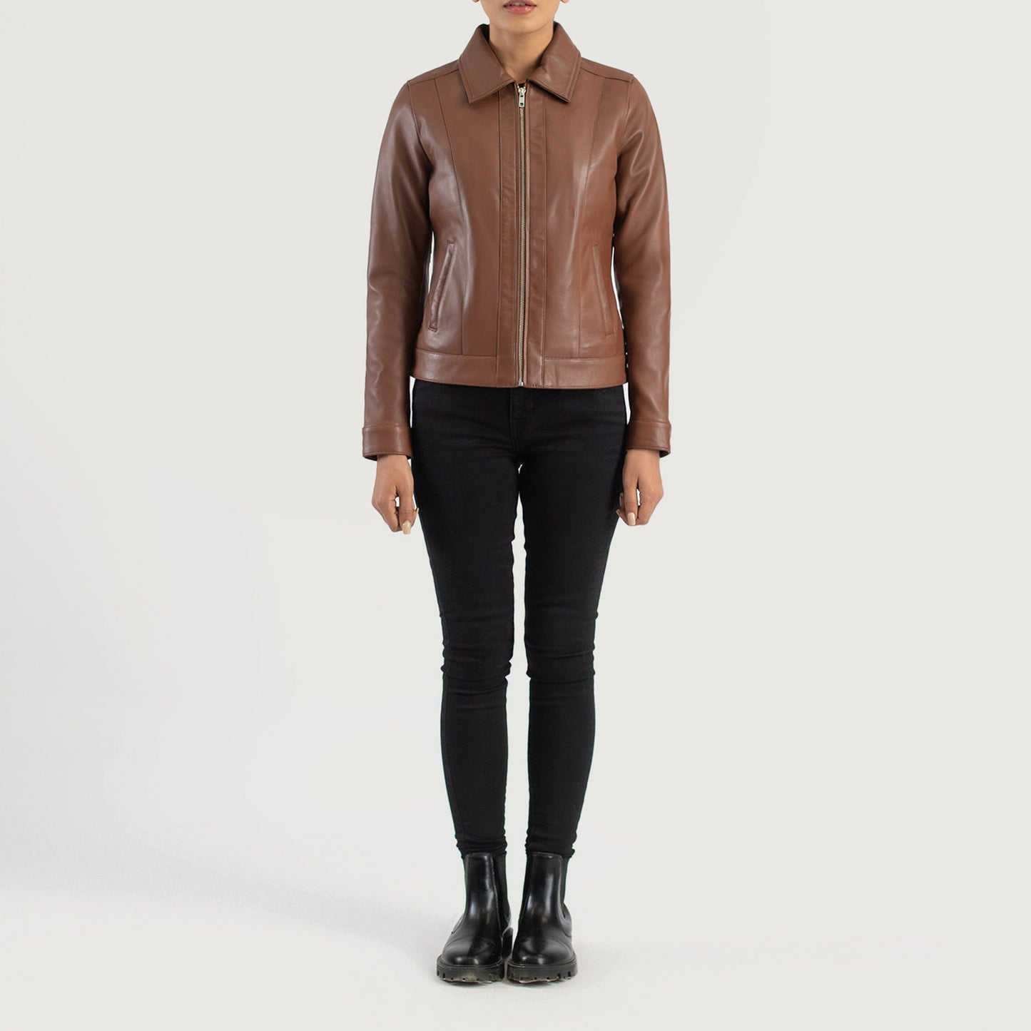 Vixen Brown Classic Collar Leather Jacket