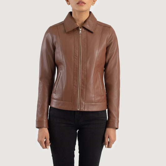 Vixen Brown Classic Collar Leather Jacket