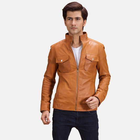 Voltex Tan Leather Biker Jacket