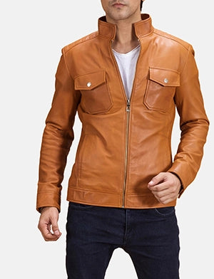 Voltex Tan Leather Biker Jacket