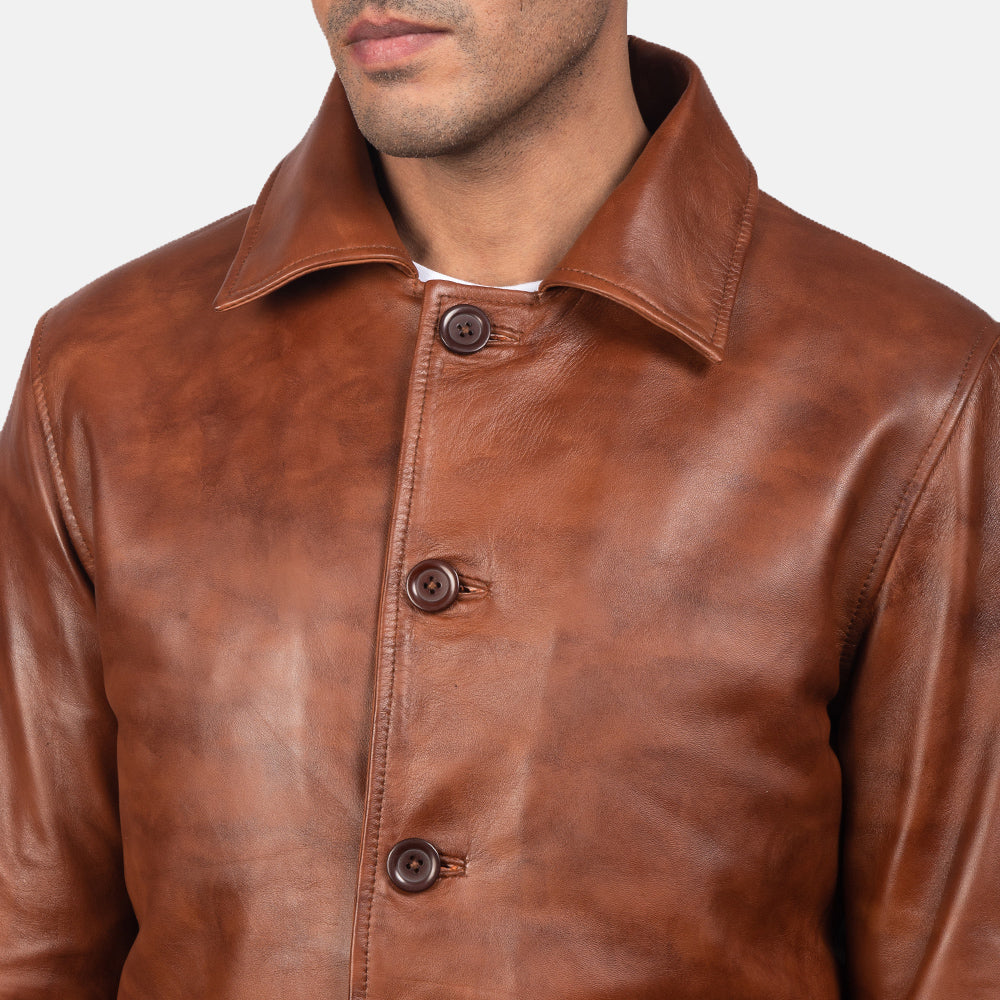 Waffle Brown Leather Jacket