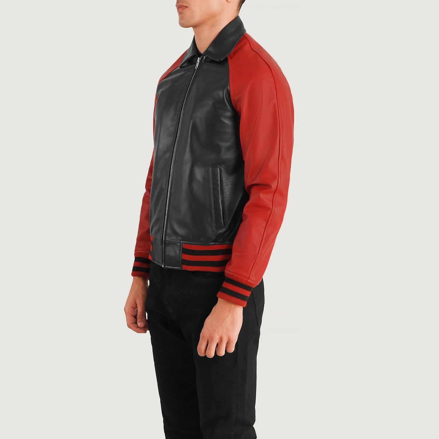 Walton Black &amp; Red Leather Varsity Jacket